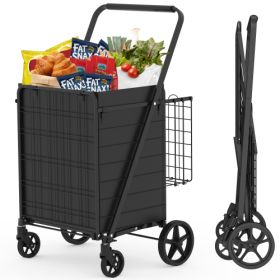 Large Shopping Cart,Grocery Cart On Wheels, Foldable Utility Shopping Carts With Double Basket And 360  Rolling Swivel Wheels For Groceries Laundry