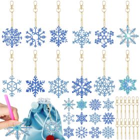 12 Packs Snowflake Rhinestones Painting Keychain Kits