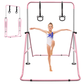 Functional Adjustable Height Children's Horizontal Gymnastic Bar With Bear Rings