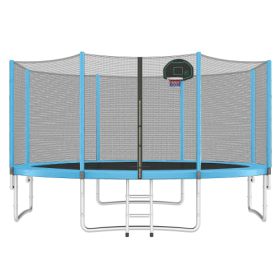 14FT Trampoline For Kids With Safety Enclosure Net, Basketball Hoop And Ladder, Easy Assembly Round Outdoor Recreational Trampoline