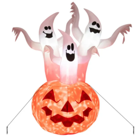 6ft Halloween Inflatable Ghost & Pumpkin Decoration - Colorful Rotating Flame Light, 190T Waterproof Polyester For Yard Outdoor
