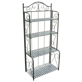Folding Black Metal Bakers Rack with 4-Tier Lattice Shelves
