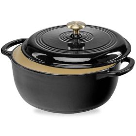6 Quart,  Large Black Enamel Cast-Iron Dutch Oven Kitchen Cookware