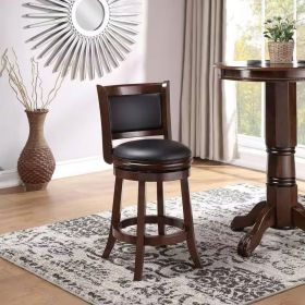 Counter Height Barstool, in Dark Brown Wood Finish, with Black Padded Swivel Seat