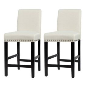 Set of 2 Modern Kitchen, Dining Barstools w/ Black Wood Legs and Beige Linen Seat