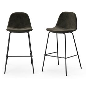 Set of 2 - Modern Counter Height Barstools with Low Back, Dark Grey Fabric Seat