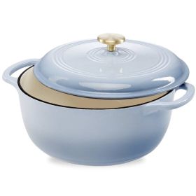 6 Quart, Large Baby Blue Enamel Cast-Iron Dutch Oven Cookware