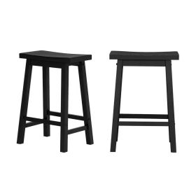 Set of 2 Farmhouse, Counter Height,  Saddle Barstools in Charcoal Black Wood Finish