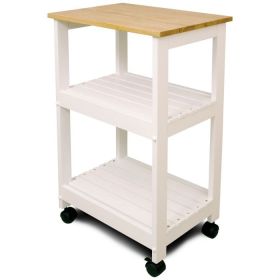 Kitchen Microwave Cart with Butcher Block Top & Locking Casters