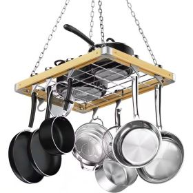 Rectangular 23.5-inch Metal Wood ,Ceiling Mounted ,Kitchen Pot Rack