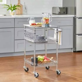 Compact Kitchen Cart with Stainless Steel Top, and 2 Bottom Storage Shelves