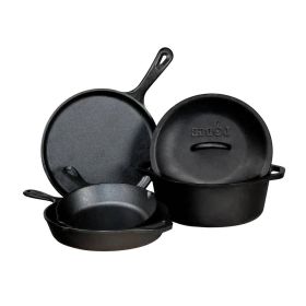 5-Piece Cast Iron Cookware Se,t with Dutch Oven Griddle and Skillets,  Made in USA