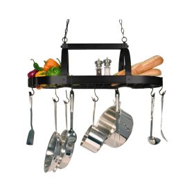 Rustic , 2 Light, 10 Hook Ceiling Mounted Hanging Pot Rack in Bronze