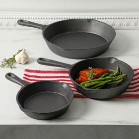 3-Piece Cast Iron Cookware Set with 8-inch, 6-inch ,and 10-inch Skillet