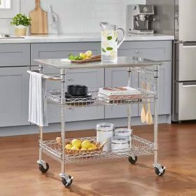 Kitchen Island Cart with Stainless Steel Top,  and 2 Bottom Storage Shelves