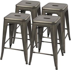 Set of 4 , 24-inch., Indoor/Outdoor, Backless, Stacking ,Gunmetal Grey Metal Barstools