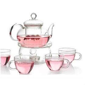 6-Piece Glass Tea Pot Set with Teapot Warmer and Infuser