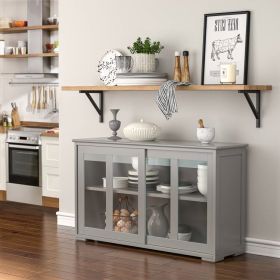Grey Wood Buffet, Kitchen Dining, Sideboard, Storage Cabinet w/ Glass Sliding Door