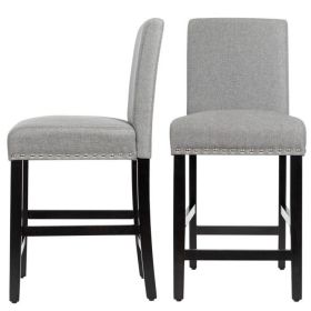 Set of 2 Modern Kitchen, Dining Barstools w/ Black Wood Legs and Grey Linen Seat