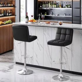 Set of 2- Black Faux Leather Barstools with Low Back ,Swivel Seat