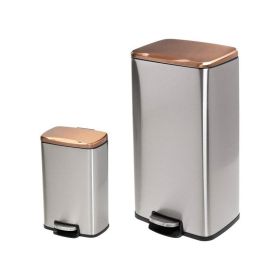 Set of 2 Stainless Steel Gold Bronze Copper, Top Step Open Trash Can