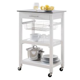 Stainless Steel Top Kitchen Cart with Drawer and Storage Shelves