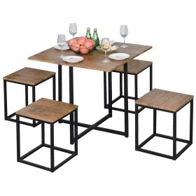 Farmhouse 5 Piece ,Square, Walnut Wood ,Steel Kitchen Dining Set
