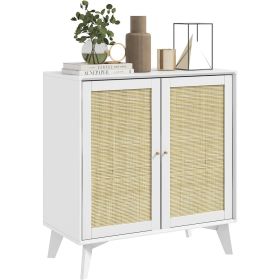 Modern Mid-Century, Rattan Sideboard, Buffet Table,Dining Storage, Cabinet in White