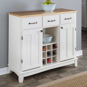 Natural Wood Top Kitchen Island /Sideboard Cabinet, Wine Rack
