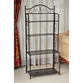 Folding Iron 4-Shelf Bakers Rack in Bronze with Lattice Shelves