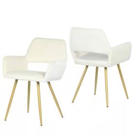 Set of 2 Modern Ivory, Velvet Upholstered Dining Chair with Gold Metal Legs
