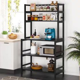 Black Metal Wood Freestanding Kitchen Shelf, Bakers Rack, Microwave Stand