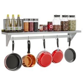 Stainless Steel ,Heavy Duty Wall Shelf with Pot Rack - 12 inches x 60 inches
