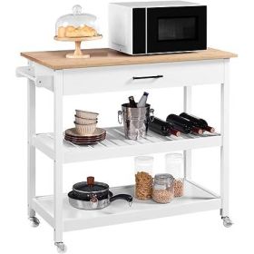 White Kitchen Island Cart ,with Drawer, Storage Shelves and Locking Casters