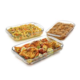 Glass 3-Piece Bakeware , Oven Safe Casserole Set - Dishwasher Safe