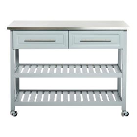 Light Gray Rolling Kitchen Island, 2 Drawers For Storage with Stainless Steel Top