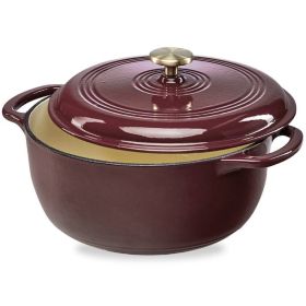 6 Quart, Large Maroon Cabernet, Red Enamel Cast-Iron Dutch Oven Cookware