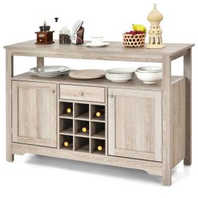 Grey Wood Sideboard Buffet, Server, Cabinet with Wine Rack and Storage Shelf