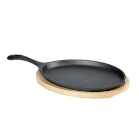 9-inch Cast Iron Flat Skillet, Griddle with 10..5-in  7.5 Oval Wood Trivet