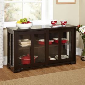 Espresso Sideboard Buffet , Kitchen Cabinet with 2 Glass Sliding Doors