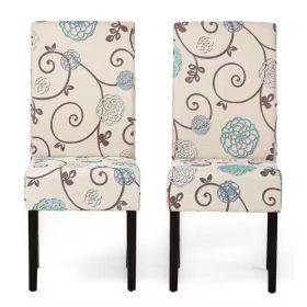 Set of 2,  Floral Fabric Dining Chair with Wood Legs