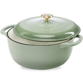 6 Quart, Large Sage Green Enamel,  Cast-Iron Dutch Oven Kitchen Cookware