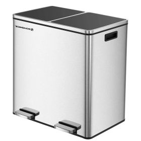 Dual Stainless Steel ,16-Gallon Trash Can, Recycle Bin with 2 Step on Pedal Lids