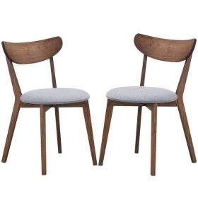 Set of 2 Mid-Century Modern Curved Back Wood Dining Chair Grey ,Upholstered Seat