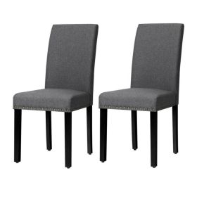 Set of 2 Grey Linen Upholstered Nail head Dining Chair - 330 lbs. Weight Capacity