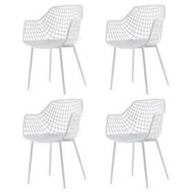 Set of 4 Modern Mid-Century, White Mesh Dining Chair with Ergonomic Backrest