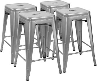Set of 4 , 24-inch, Indoor/Outdoor ,Backless, Stacking ,Silver Metal Barstools