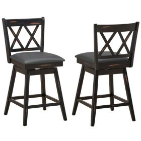 Set of 2 Black Wood, 24-in Counter Height , Farmhouse Swivel Cushion Seat Barstools