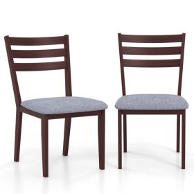 Set of 2 Modern Farmhouse Solid Wood Dining Chair with Grey Fabric, Padded Seat