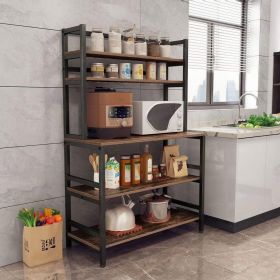 Industrial Modern Kitchen,  Bakers Rack , Brown Woodgrain,  Sturdy Metal Frame